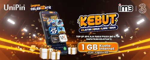 PROMO KEBUT (Kejutan Bonus Ulang Tahun) – Dapatkan Kejutan Ekstra 1GB dengan Top Up Pakai Pulsa IM3 & Tri!